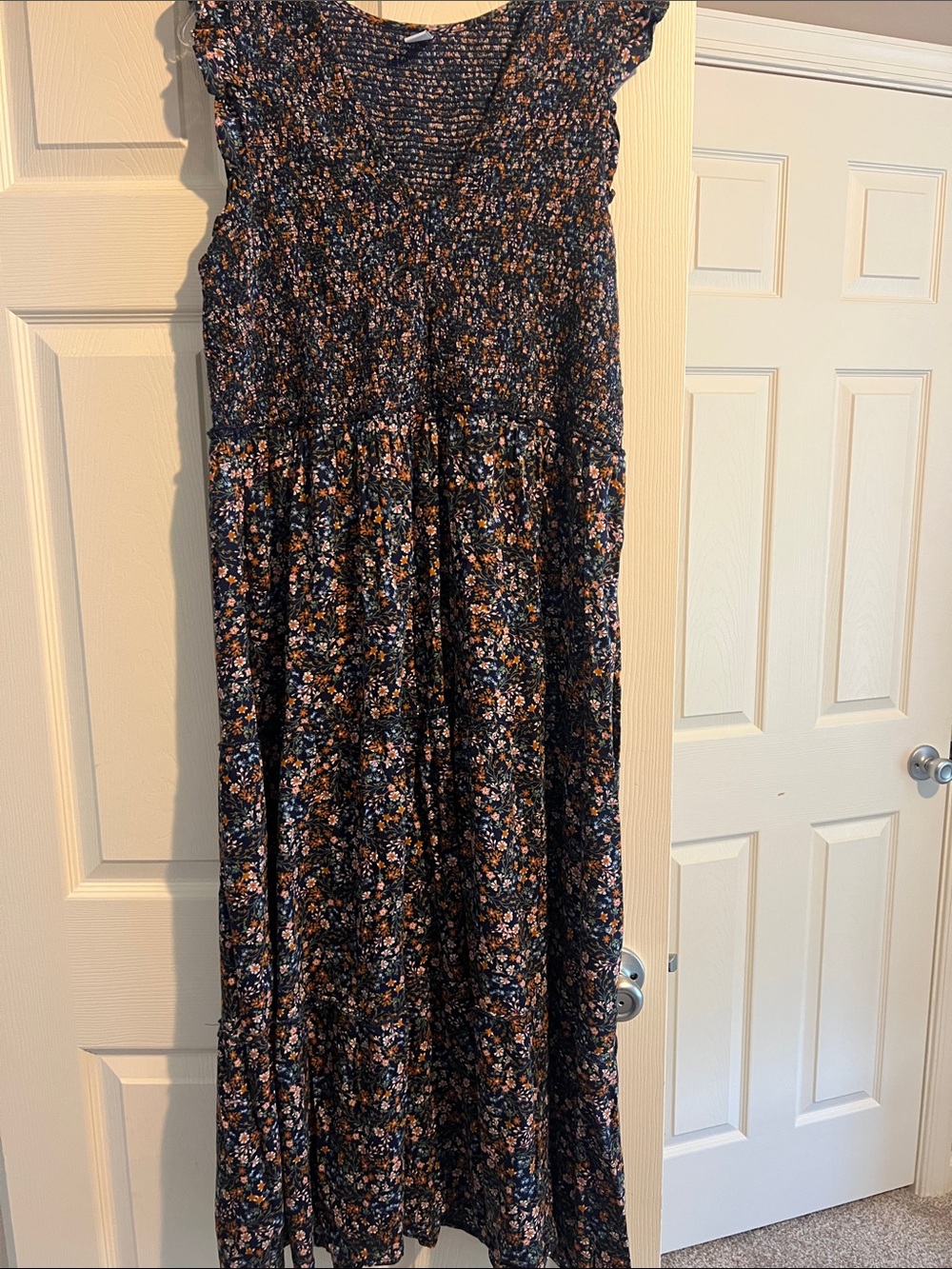 Old Navy Navy Floral Maxi Dress with Pink & Tan Accents